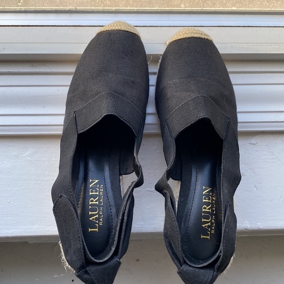 LAUREN Ralph Lauren canvas wedges, black and cream, size 7 - Picture 2 of 7